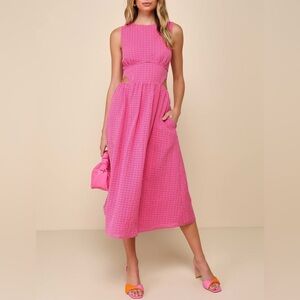 Lulus Charm and Confidence Hot Pink Cutout Midi
Dress With Pockets Pink Size S